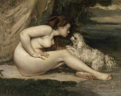 Naakte vrouw met een hond door Gustave Courbet